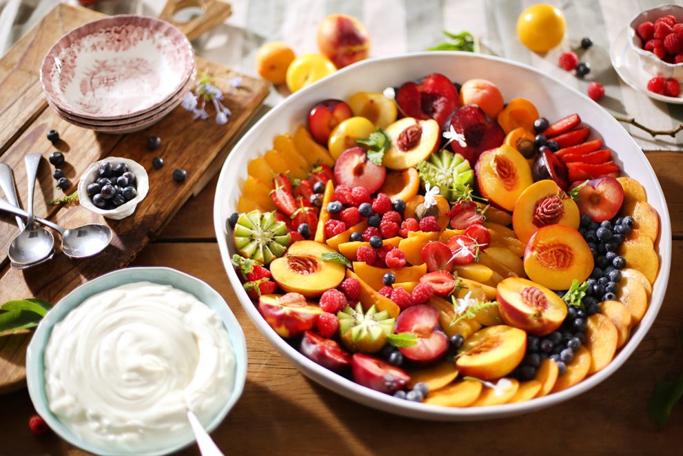 STONE FRUIT PLATTER, WITH A MINT, LIME AND CINNAMON INFUSED SYRUP